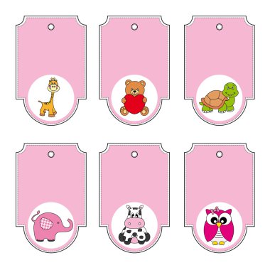 karikatür hayvanlar etiketleri kümesi