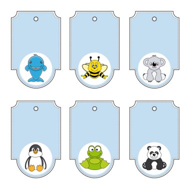 karikatür hayvanlar etiketleri kümesi