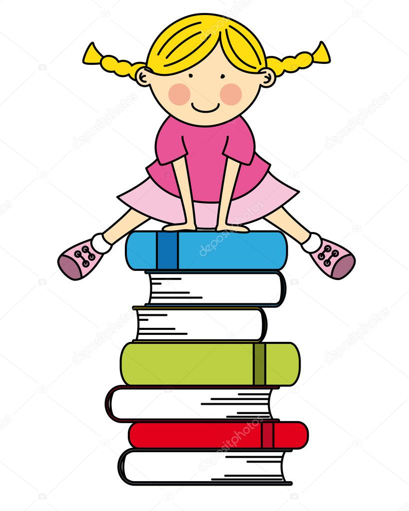 Girl jumping some books