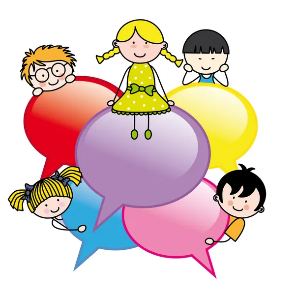 Kinder mit Dialogblasen — Stockvektor