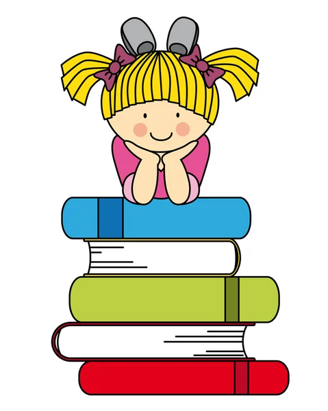 Маленька дівчинка з багатьма книгами — стоковий вектор