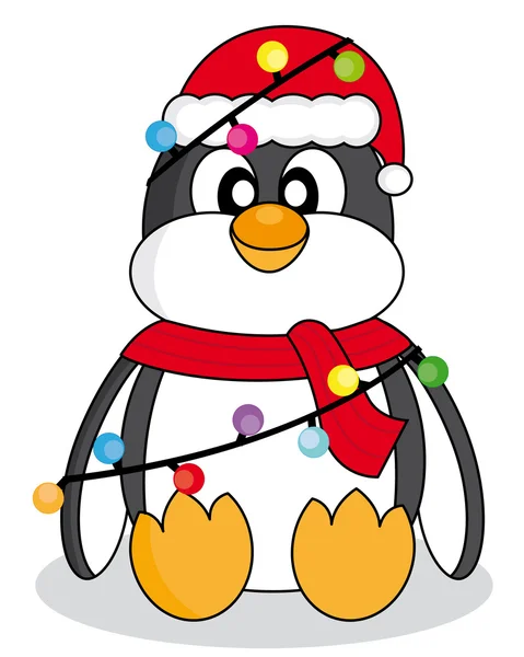 Penguin with christmas lights — Stock Vector