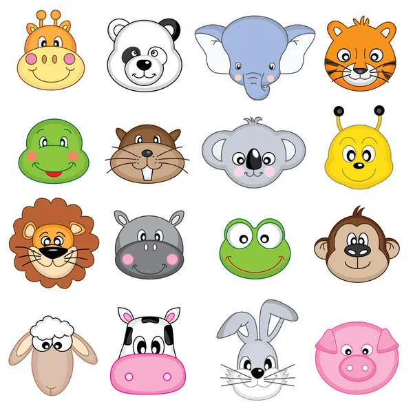 Set animales face — Stock Vector