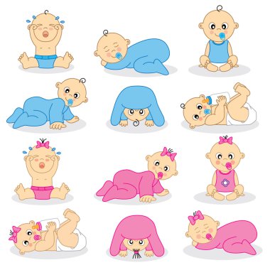 Vector illustration of baby boys and baby gir clipart