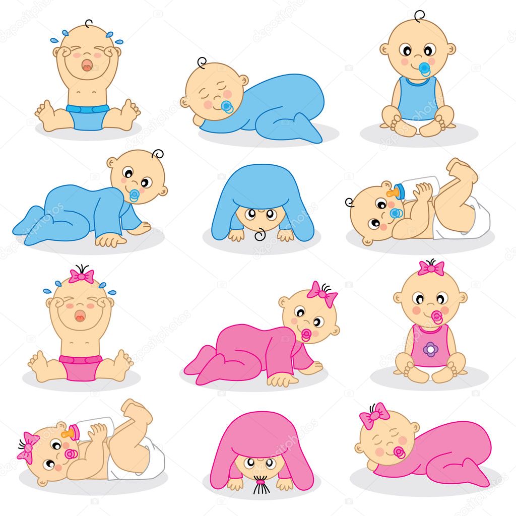 Vector illustration of baby boys and baby gir