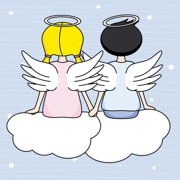 Angels sitting above the clouds — Stock Vector