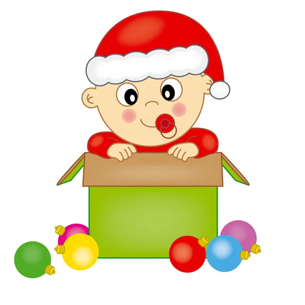 Bambino vestito da Babbo Natale in una confezione regalo — Vettoriale Stock