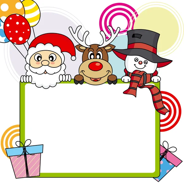 Poster con renna, pupazzo di neve e Babbo Natale — Vettoriale Stock