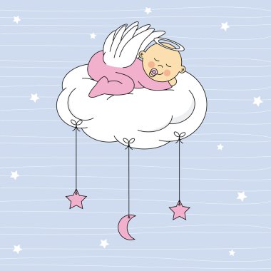 bir bulutun üzerinde uyuyan bebek çocuk giyimli melek
