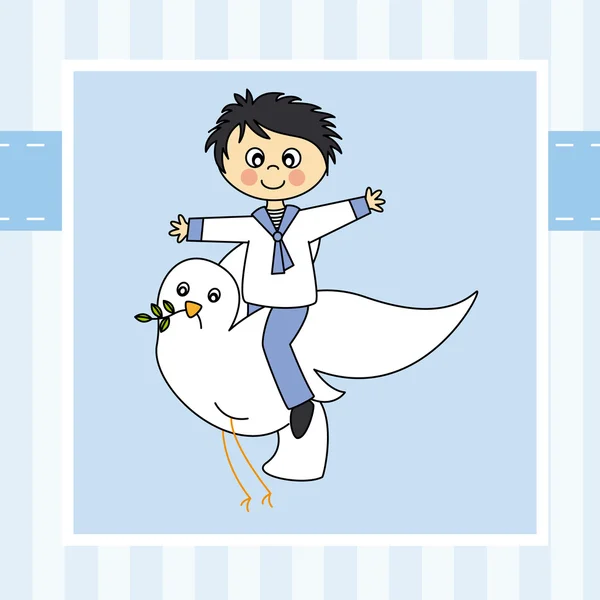 Boy flying with a dove — Stock Vector