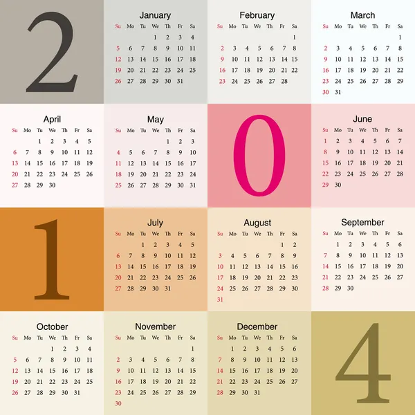Kolorowy kalendarz 2014 — Wektor stockowy
