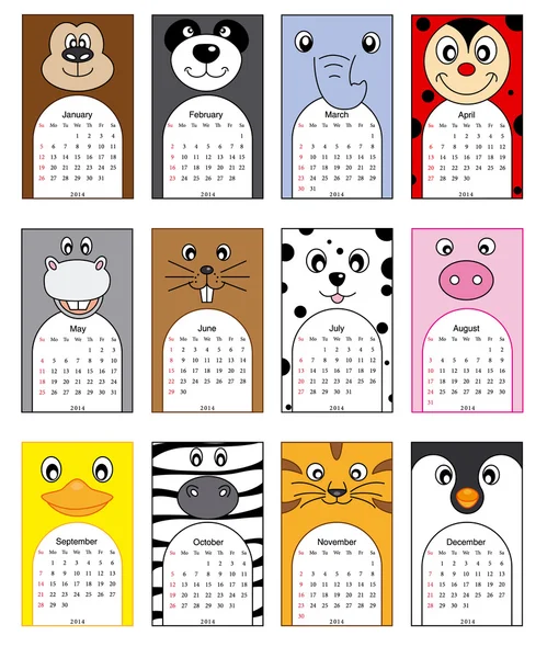 Calendario animali 2014 — Vettoriale Stock