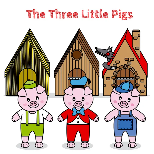 The three little pigs and the big bad wolf — Stock Vector