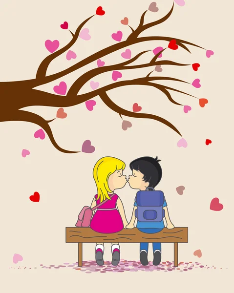 Tarjeta de San Valentín. Los niños se besan — Vector de stock