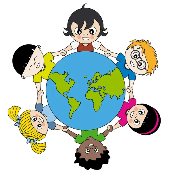 Niños alrededor del mundo unidos — Vector de stock