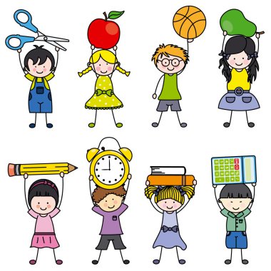 Çocukların okul nesnelerle
