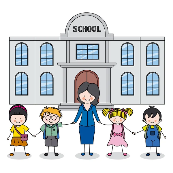 Children with teacher — Stock Vector