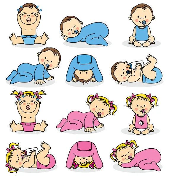 Illustration vectorielle de bébés garçons et filles — Image vectorielle