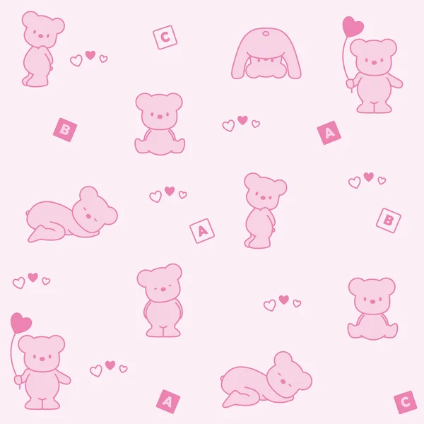 Baby pink background. Funny bears — Stock Vector