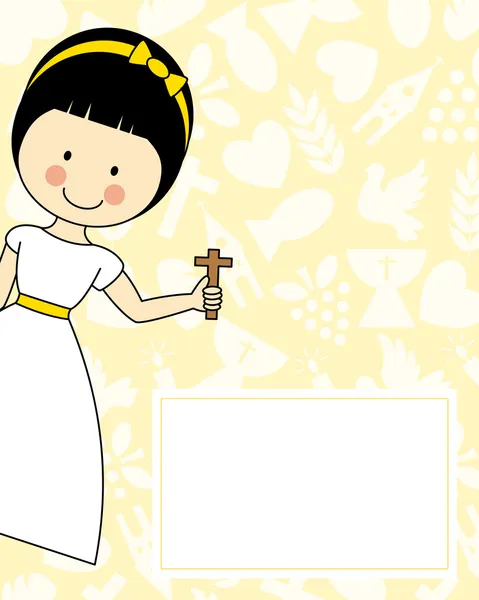 Mädchen Erstkommunion Einladungskarte — Stockvektor