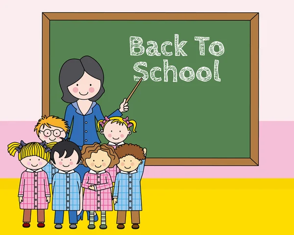 Children in school with their teacher — Stock Vector