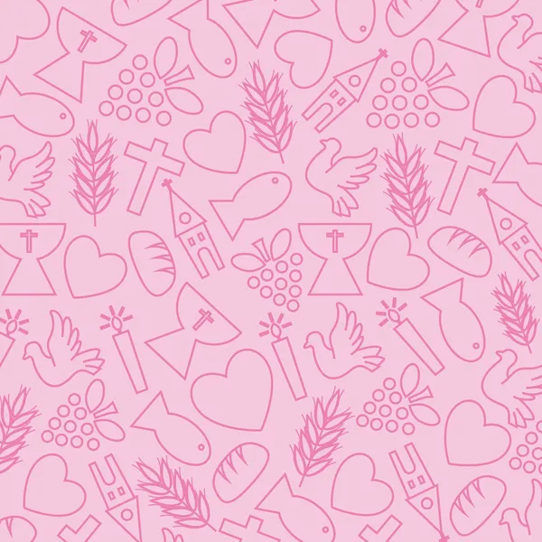 Fondo rosa con iconos de comunión — Vector de stock