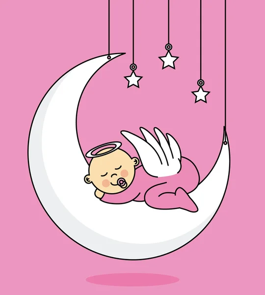 Baby girl sleeping on the moon — Stock Vector