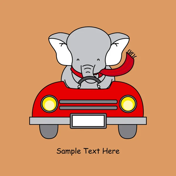 การ์ดอวยพร ช้างในรถ — ภาพเวกเตอร์สต็อก