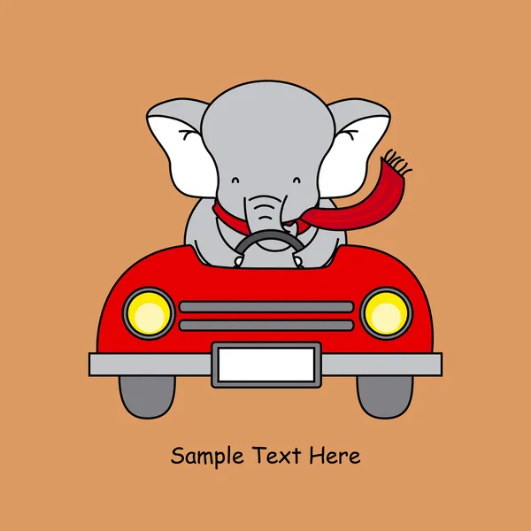 Greeting card. elephant in a car Royalty Free Stock Vectors