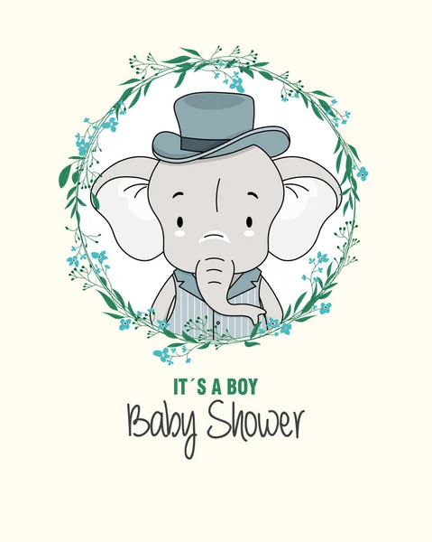 Κάρτα Μπάνιου Μωρού Χαριτωμένος Ελέφαντας Μέσα Λουλούδι Μεμονωμένο Διάνυσμα — Διανυσματικό Αρχείο