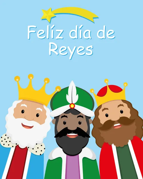 Tarjeta Los Tres Sabios Feliz Día Reyes Escrito Español — Vector de stock