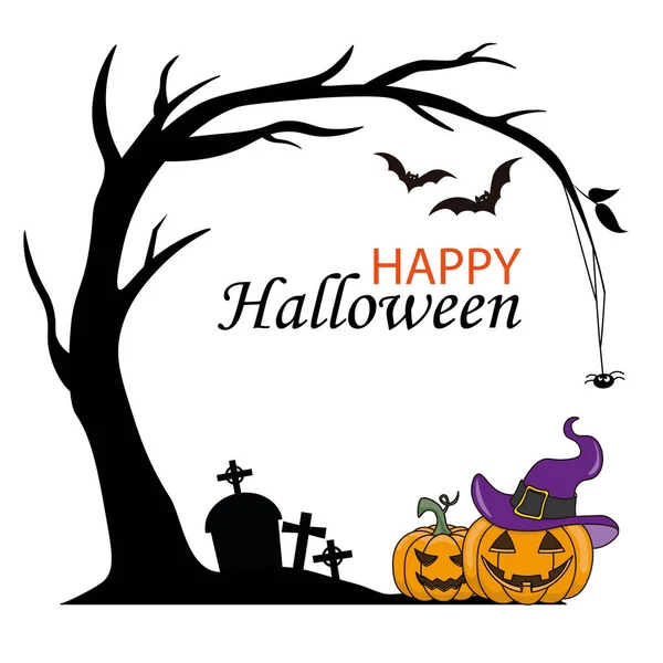 Fondo Halloween Árbol Cementerio Calabazas Vector Aislado — Vector de stock