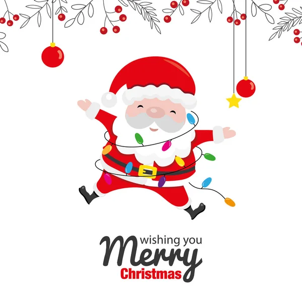 Tarjeta Navidad Santa Claus Con Luces Decoraciones Navideñas — Vector de stock
