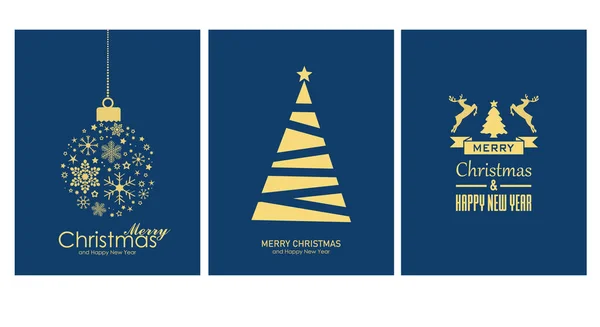 Feliz Conjunto Cartões Natal Elementos Natal Com Fundo Azul — Vetor de Stock