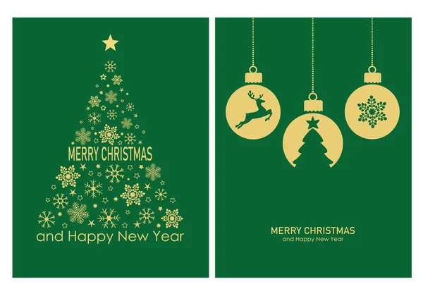 メリークリスマスカードセット 緑の背景を持つクリスマス要素 — ストックベクタ