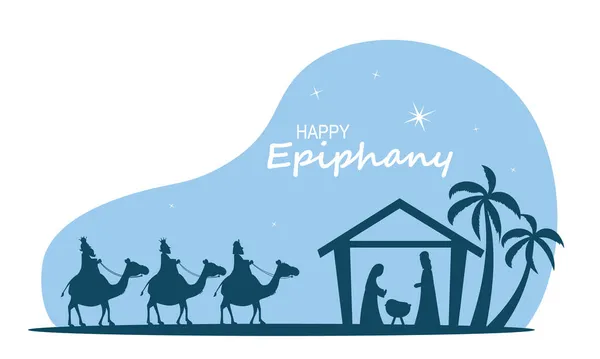 Flat Design Epiphany Day Three Wise Men Nativity Scene Portal — Stock Vector