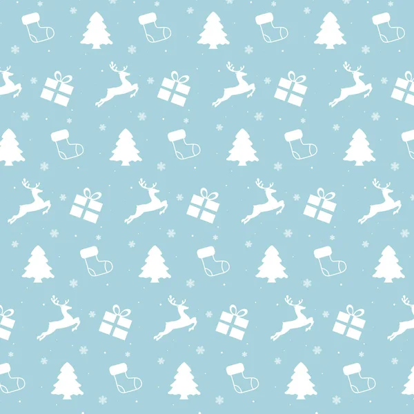 Απρόσκοπτη Χριστουγεννιάτικο Μοτίβο Τάρανδο Χριστουγεννιάτικο Δέντρο Και Δώρα Μπλε Φόντο — Διανυσματικό Αρχείο