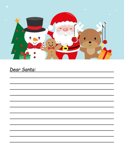 จดหมายถ งซานตาคลอส ซานตาคลอส กวางเรนเด และสโนว แมน าหร อความ — ภาพเวกเตอร์สต็อก