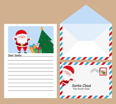 Noel Baba 'ya mektup var. Metin ve zarf için boşluk içeren harf
