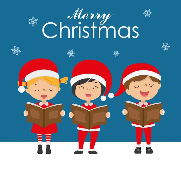 Děti Oblečené Jako Santa Claus Zpívající Vánoční Písně — Stockový vektor