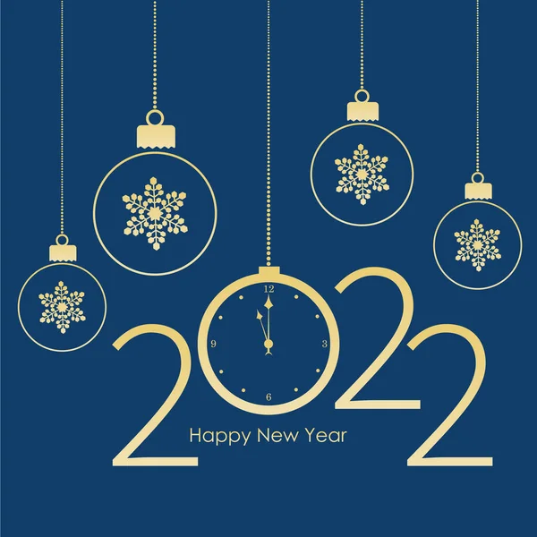 Happy New Year 2022 Card Clock Christmas Balls — Stock vektor
