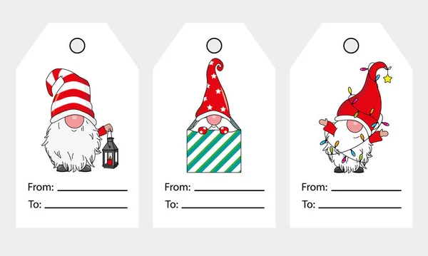 Christmas Gnomes Labels Set Isolated Vector — Stockvector