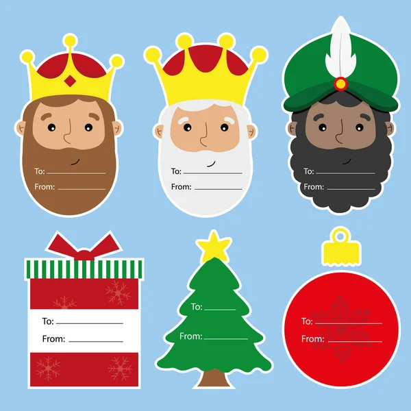 Set Six Christmas Tags Stickers Three Wise Men Space Text — ストックベクタ