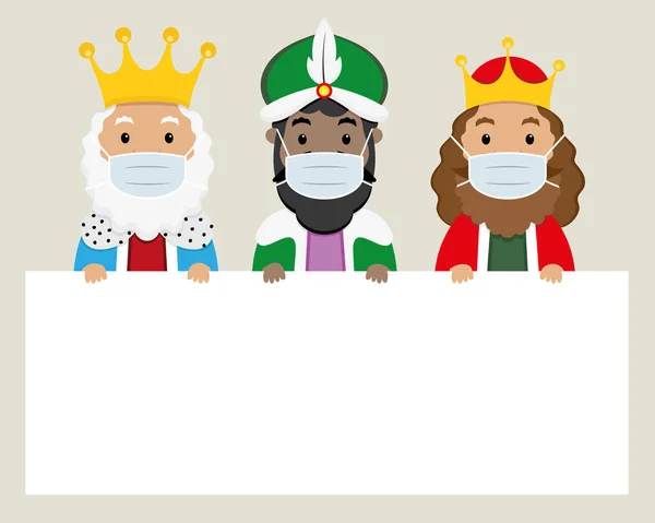 Los Tres Reyes Magos Del Este Con Una Máscara Covidio — Vector de stock