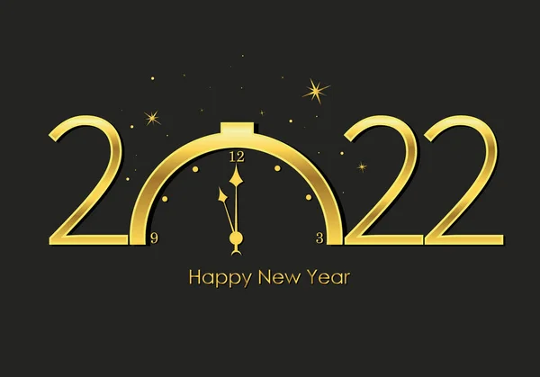 Happy New Year 2022 Card Clock Golden Letters — Stock vektor