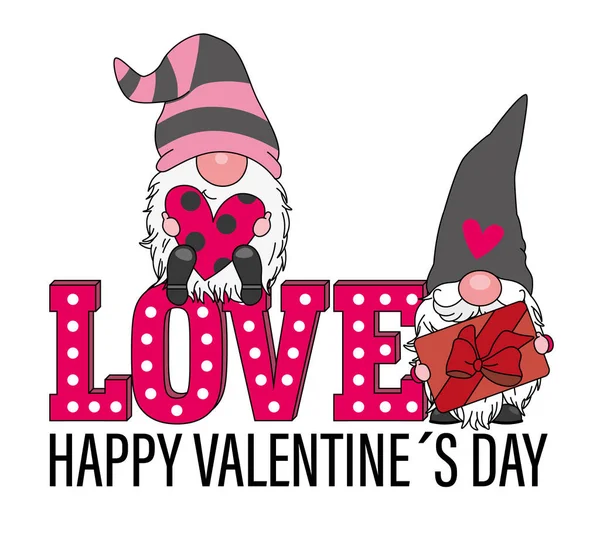 Valentine Day Gnomes Gift Heart Isolated Vector — Vetor de Stock