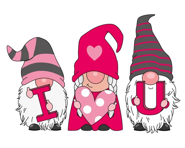 Mignons Gnomes Sant Valentine Vecteur Isolé — Image vectorielle