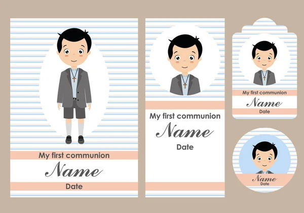 Перша Картка Спілкування Закладка Етикетка Набір Наклейок Хлопчика — стоковий вектор