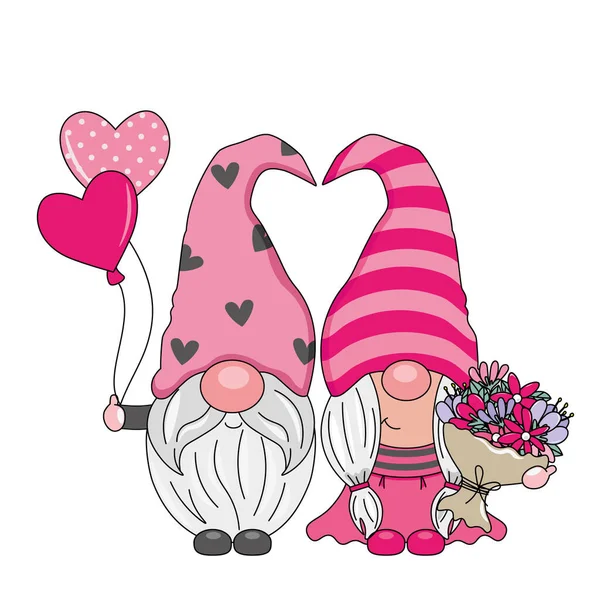 Valentine Card Gnome Couple Love Isolated Vector — Stock Vector