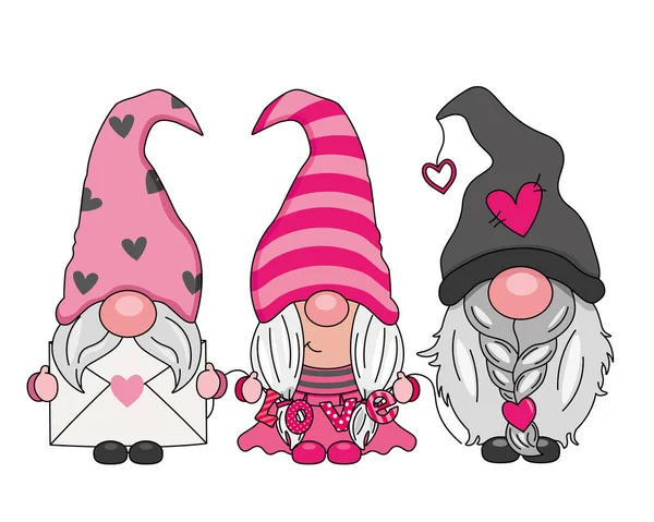 Cute Sant Valentine Gnomes Isolated Vector — Stockvektor